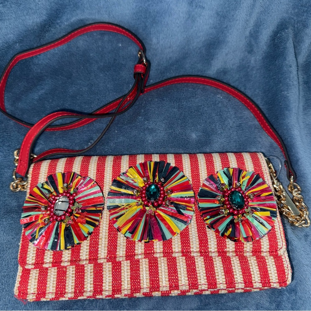 NWOT Aldo Crossbody Straw Purse Bag Envelope Handbag Colorful Adjustable Strap